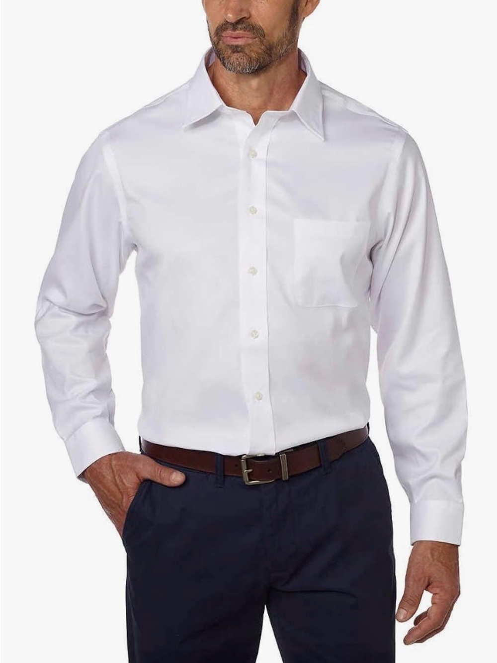 Kirkland Signature Men's Tailored Fit 100% Cotton Non-Iron Spread Collar